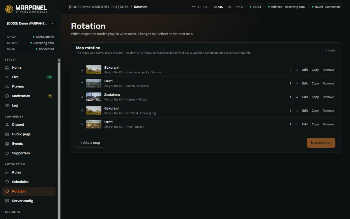 WARPANEL's map rotation editor