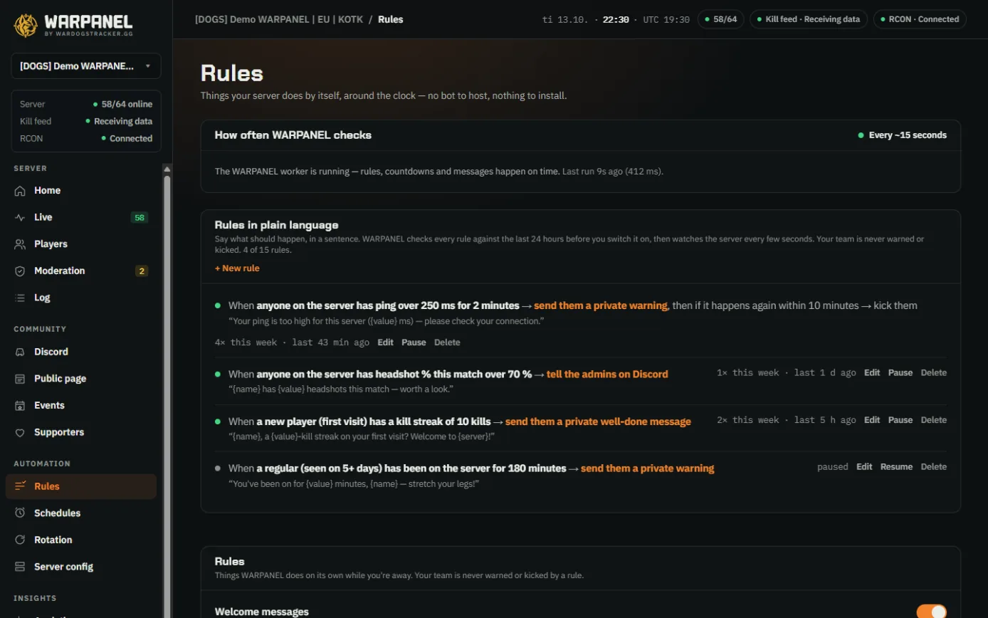 WARPANEL rules written in plain language
